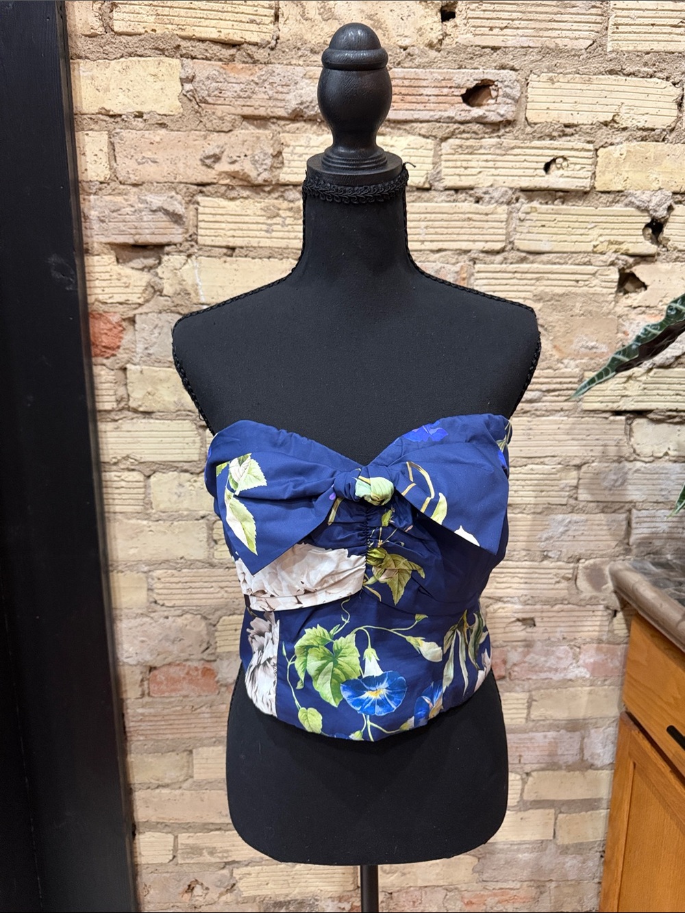 Express Navy Blue Floral Strapless Bow Front Corset Top – Medium NWOT